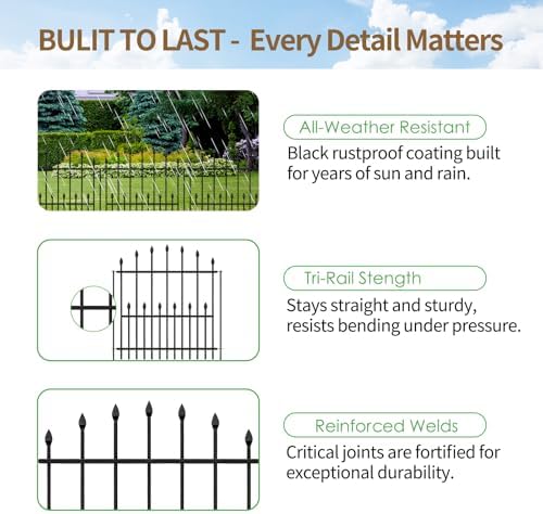 Decorative Garden Fence - 32in(H) x 14.5Ft(L) No Dig Heavy Duty Metal Rabbit Dog Fence Outdoor for Yard Rust-Proof Garden Fencing Animal Barrier Border for Patio Flower Bed (6 Panels + 7 Stakes) - Image 3