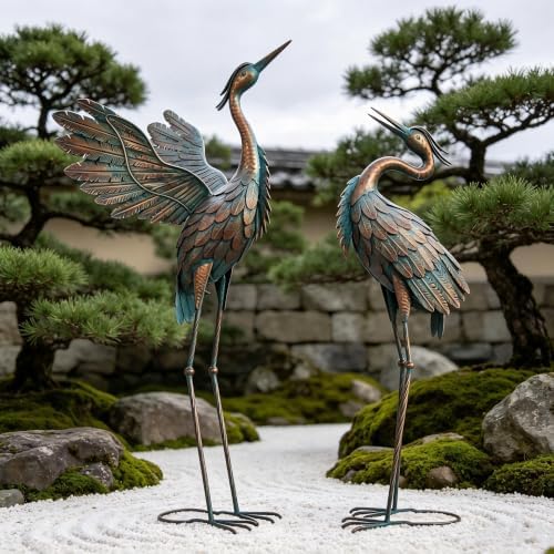 Crane Statues for Garden Decor, Metal Crane Yard Art Statues, 2PCS - Image 4