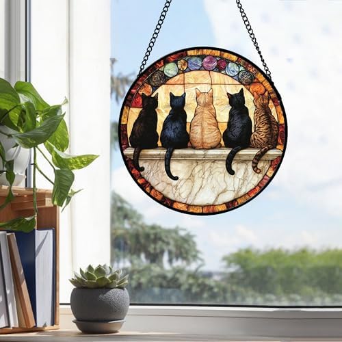 CHATYOUNG Stained Glass Window Hanging Retro Cats Themed Gifts Large 15" - Pet Suncatcher Door Garden Home Decor Christmas Mother's Day Birthday Gift for Grandma Women Mom Nana Wife Men Cat Lovers - Image 5