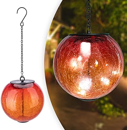 Mosaic Solar Hanging Lantern Orange Glass Outdoor Waterproof Solar Lights by WonderSolar