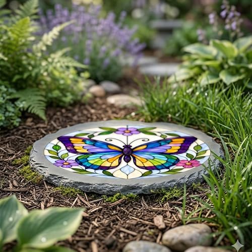 Magnolia Garden 10-Inch Multi-Color Butterfly Stepping Stone - Faux Stained Glass Insect Garden Stone, Weather-Resistant Resin Pathway Accent, Floral Vine Outdoor Yard Decor & Walkway Plaque - Image 4