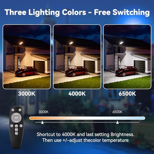 MMKT Solar Street Lights Outdoor Waterproof, 3 Color LED Dusk to Dawn Solar Light, Flood Lights with Motion Sensor and Remote Control, Parking Lot Light 1 Pack (Large 2 Pack) - Image 2