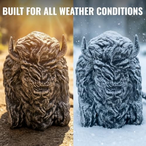 OLOMA Sitting Bison Garden Statue Concrete Outdoor Buffalo Handmade Sculpture Yard Decor Patio Lawn Ornament Cement Wildlife Animal Accent Rustic Farmhouse Gift Realistic Bison Sculpting - Image 4