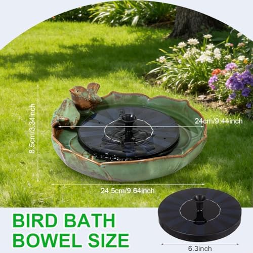 Bird Bath Bowl with Solar Fountain for Outdoors, 9.4" Ground Table Top Birdbath with Solar Powered Pump, Weather Resistant Hummingbird Water Feature for Garden Patio Deck Balcony Lawn Yard Home - Image 2