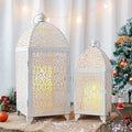 TRIROCKS Large Decorative Candle Lantern Set-16.5''&12'' High Metal Temple Moroccan Lantern Lamp for Home Decorations Living Rooms Gardens Parties Wedding Indoors and Outdoors - White with Gold Brush by TRIROCKS