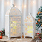 TRIROCKS Large Decorative Candle Lantern Set-16.5''&12'' High Metal Temple Moroccan Lantern Lamp for Home Decorations Living Rooms Gardens Parties Wedding Indoors and Outdoors - White with Gold Brush by TRIROCKS