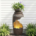 Grepatio Outdoor Urn Water Fountain, 30" H Water Feature Fountain with LED Lights, Large Indoor Waterfall Cascading Fountain with Cracked Urn Look for Garden Patio Backyard Home Decor by Takesyoutohaveawonderfullife