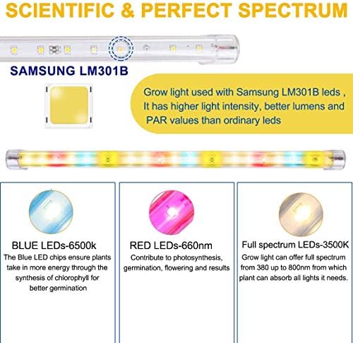 LED Plant Grow Lights Strips for Indoor Plants Full Spectrum with Auto ON & Off Timer, T5 Sunlike Grow Lights Bar Growing Lamps for Greenhouse Shelves Hydroponics Succulent, 4 Dimmable Levels - Image 4