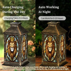 Solar Lantern Majestic Lion Golden Crown Stained Glass Style Wildlife Art Outdoor Waterproof Hanging Solar Light Outside Lights for Patio Yard House Lawn Decor Birthday Gifts for Women Mom - Image 4