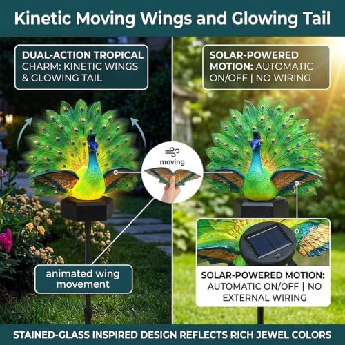 Solar Peacock Garden Sculpture Outdoor Decor Light，2pcs - Image 5