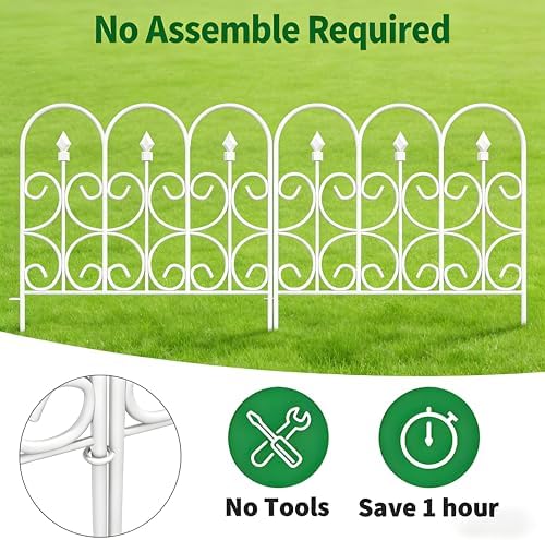 AMAGABELI GARDEN & HOME 5 Panels 32in(H)×10ft(L) Decorative Garden Fences and Borders for Dogs No Dig Metal Fence Panel Garden Edging Border Fence For Animal Barrier Fencing for Flower Beds Yard White - Image 2