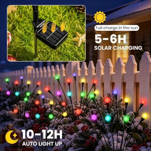 Solar Christmas Lights, 8 Pcs 80LED Firefly Solar Christmas Decor Outdoor - Image 3