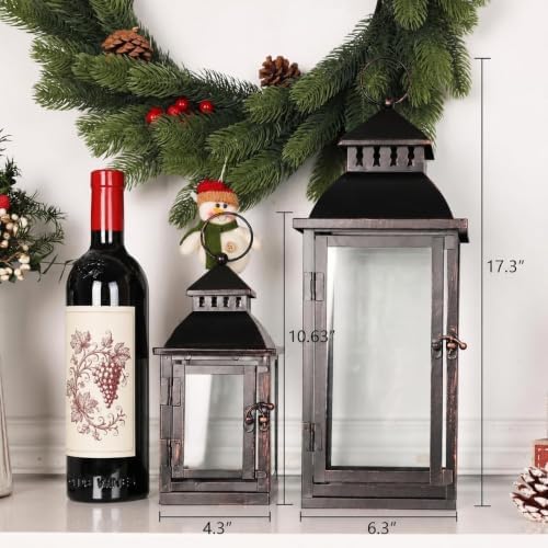 NEEDOMO Lanterns Decorative Outdoor&Indoor, Set of 2 Large Bronze Metal Lantern Decor with Glass, Candle Holder for Porch, Patio, Garden, Balcony, Wedding, Table Centerpiece Decorations - Image 3
