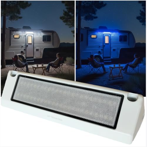 Wave One Marine Dual Color 9" LED Exterior Porch Patio Angle Light | 12v Volt 2400 Lumen Fixture Replacement Lighting RVs Boat Travel Trailer Camper RV Awning Outdoor (White Housing, White | Blue) by WaveOneMarine