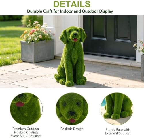 13.78" Garden Statue Flocked Dog Figurine Resin Puppy Yard Green - Image 2