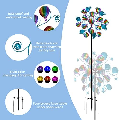 Solar Hot Air Balloon Wind Spinner Decor with LED Glass Ball - Image 2