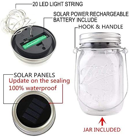 Solar Mason Jar Lantern Light, 3 Pack 20 Led String Starry Hanging Lamp, Fairy Firefly Lights Kit for Patio Garden Wedding Table Decor with Mason Jar & Hanger - Image 2
