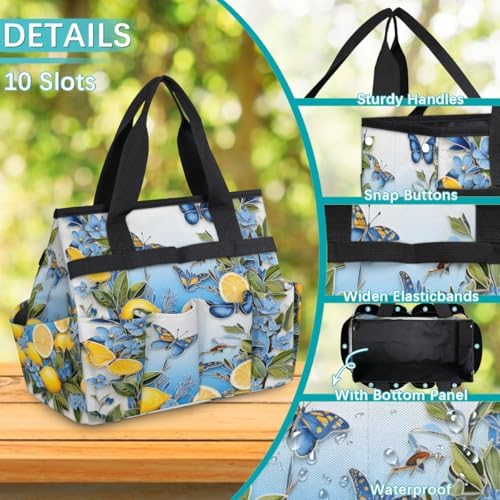 Lemon Garden Tool Bag Organizer Heavy Duty Fruit Lemon Pattern Gardening Tote Bag with 10 Pockets for Women Men Gardening Gifts - Image 5