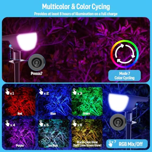 GKGG Solar Spot Lights Outdoor, IP65 Waterproof RGB Color Changing Solar Landscape Lights with 7 Lighting Modes for Yard, Garden, Trees, Pathway & Halloween Decorations Outdoor (Multicolor, 4 Pack) - Image 4