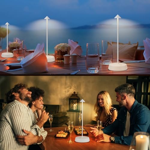 Cordless Table Lamp Rechargeable, Battery Operated 6000mAh Desk Lamp Touch Dimmable Lamp Outdoor Waterproof Portable Wireless Table Light, Small Table Lamp for Restaurant Bar/Outdoor(White-2PC) - Image 6