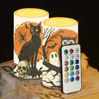 Halloween Owl Print Battery Operated Candles with Timers Flameless Candles with Remote for Halloween Gifts Black Cat LED Lights for Indoor Outdoor Party Home Decorations - Image 5