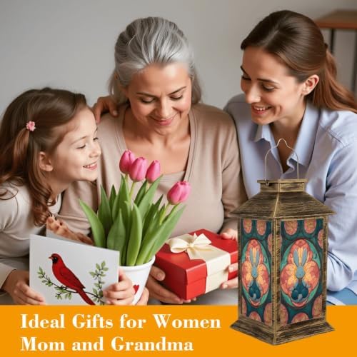 Solar Lantern Symmetrical Stained Glass Outdoor Waterproof Garden Hanging Lantern Solar Powered Lighting Outside Solar Light for Patio Yard Camping, Gifts for Women Mom - Image 7