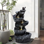 5-Tier Cascading Rock Outdoor Waterfall Fountain, Garden Fountains with LED Lights, Weather-Resistant Resin, Soothing Water Flow, Waterfall Fountain for Patio, Backyard, Indoor/Outdoor Decor Black1 - Image 2