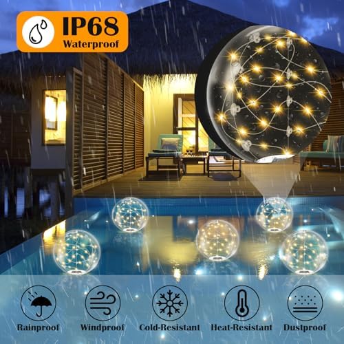 afzdby Floating Pool Lights Solar Powered,14 Inch 3000K Warm White Inflatable Glow in The Dark Balls,IP68 Waterproof Led Light up for Inground Pool,Christmas Decorations Outdoor Ornaments - Image 4