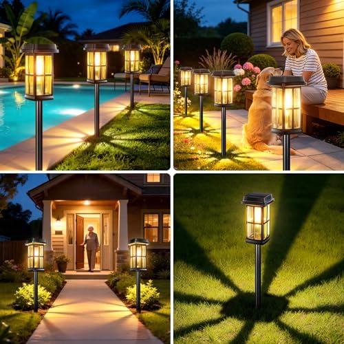 Garpar Solar Pathway Lights Outdoor 4 Pack, Window-Style with Metal Pole - Image 7