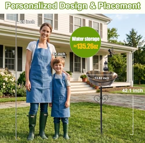 Solar Metal Heart Bird Bath for Outside, 48"H 14"Dia Removable Bowl,3.5 D - Image 2
