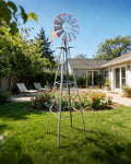 8FT Windmill for Yard Garden Decoration with Weather Vanes，Heavy Duty Outdoor Wind Mills, Large Metal Outdoor Windmill,Weather Resistant,Gray by EPOFIT