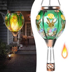 Easter Hot Air Balloon Solar Lantern - Bunny Stained Glass Lantern, Simulated Flickering & Dancing Flame, Outdoor Hanging Yard Light Waterproof IP65 for Patio Lawn Porch Decor Rabbit Gift by Unknown