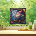 Gnome with Soap Bubbles Stained Glass Suncatcher – Square Hanging Window Panel for Home or Greenhouse – Whimsical Glass Art Gift for Garden Lovers, Christmas, Halloween, Father Days 4O54kD - Image 2