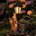 Solar Garden Statues Bunny Decor, 12.7" Upgraded Outdoor Rabbit Figurine with Welcome Planter & 3-Panel LED Lantern, Waterproof Resin Animal Yard Art Sculpture, Gardening Gifts for Women Mom Patio by Tuykay