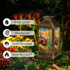 Solar Lantern Stunning Stained Glass Western Landscape Textured Cactus Outdoor Waterproof Garden Hanging Lantern Solar Powered Lighting Outside Table Lamp for Patio Deck Camping 1 Pack - Image 2