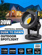 SUNVIE 20W Spot Lights Outdoor with Photocell Sensor, Dusk to Dawn LED Landscape Spotlights, Waterproof 120V 2000LM 3000K Landscape Lighting for Yard Flag Tree Garden 6 FT US 3-Plug in Cord, 2 Pack - Image 2