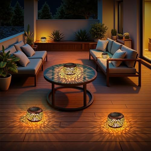 Solar Lanterns Outdoor Waterproof, 4 Pack Flower Petal Solar Garden Lights with 2 Lighting Colors, Vintage Metal Outdoor Patio Garden Decor - Unique Gifts for Women Mom Sisters Birthday - Image 5