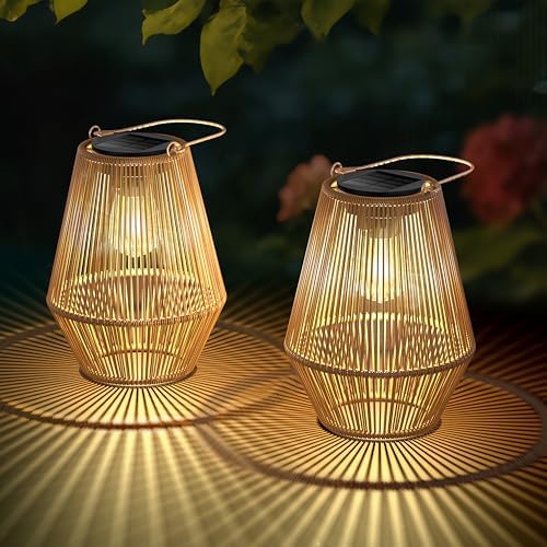 Solar Lanterns Outdoor Waterproof, 2 Pack Hanging Solar Lights for Outside, Auto On/Off Solar Powered Lanterns for Patio Yard Porch Pathway Garden Decor, Warm White by DOLUCKY
