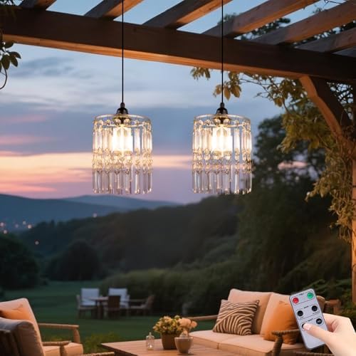 TWINKVILLA Battery Operated Chandelier, 2Pack Hanging Gazebo Lights, Acrylic Crystal Beaded Pendant Lights Outdoor Waterproof for Patio Tree Pergola Porch and Indoor Decor (2) by TWINKVILLA