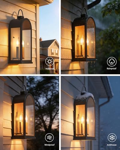 17" Outdoor Wall Lights 2-Light Lantern Black Exterior Lighting Fixtures - Image 5