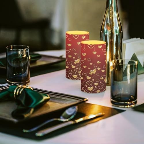 Flameless Candles Bulk Set of 2 Valentines Day Golden Heart Battery Operated Candles with Remote Timer LED Pillar Lights for Home Banquet Dining Table Decoration - Image 4