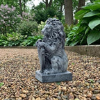 OLOMA Lion Welcome Concrete Statue Cement Guardian Figurine Outdoor Garden Sculpture Leo Handmade Decor Front Porch Entryway Patio Yard Lawn Ornament Front Door Gothic Art - Image 3
