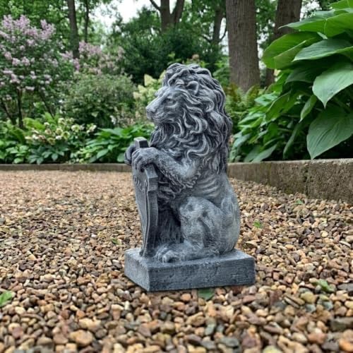 OLOMA Lion Welcome Concrete Statue Cement Guardian Figurine Outdoor Garden Sculpture Leo Handmade Decor Front Porch Entryway Patio Yard Lawn Ornament Front Door Gothic Art - Image 3