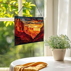 Sunrise Breaking Over Canyon Ridge Rectangular Stained Glass Suncatcher – Hanging Window Panel with Animal & Nature Scene – Vibrant Glass Art Gift for Wildlife, Fantasy, Nature Lovers Q4fgwY - Image 2