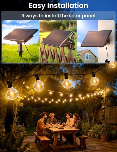 Brightever 120FT Solar String Lights Outdoor with Remote, Waterproof Dimmable 3 Modes Outdoor Lights with 50+2 LED Shatterproof G40 Bulbs, Solar Power Patio Lights for Outside Wedding Party Decor - Image 6