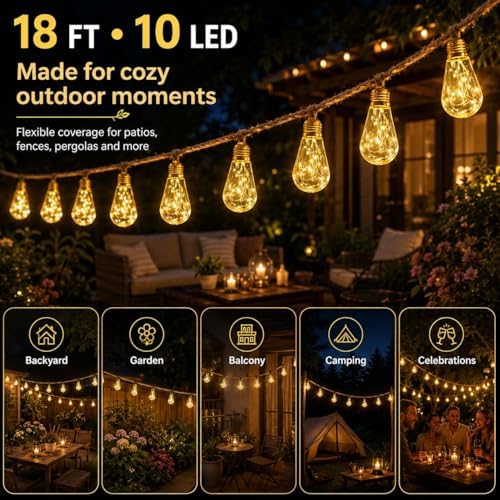 Solar String Lights Outdoor, 18Ft 10 LED Boho Rope Lights with Warm White Bulbs, Solar Powered Patio Lights with 8 Modes, Waterproof, for Garden Porch Decor (20, Warm White, 5m) - Image 7