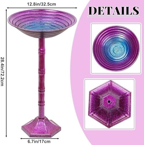 Metal Bird Bath for Outdoors, 28.4" Freestanding Garden Metal Birdbaths with Stable Upgrades Stake, Easy to Clean Birdfeeder for Outside Garden Yard Lawn Decor(Gradient Purple) - Image 2