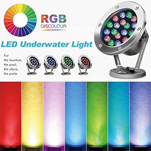 RGB Pond Light LED Underwater Submersible with Remote Control, Stainless Steel IP68 Waterproof Pool Lamp Colorful Landscape Light(AC12V,6W) - Image 2