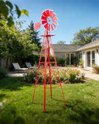 8FT Windmill for Yard Garden Decoration,Heavy Duty Outdoor Wind Mills, Large Metal Outdoor Windmill,Weather Resistant,Red by EPOFIT