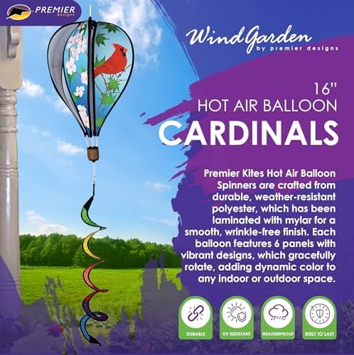 Hot Air Balloon Hanging Garden Spinner 16" - Vibrant Cardinals Design, Weather-Resistant Outdoor Decor, Durable & Lightweight for Patios, Yards, and Gardens - Eye-Catching Wind Spinner - Image 2